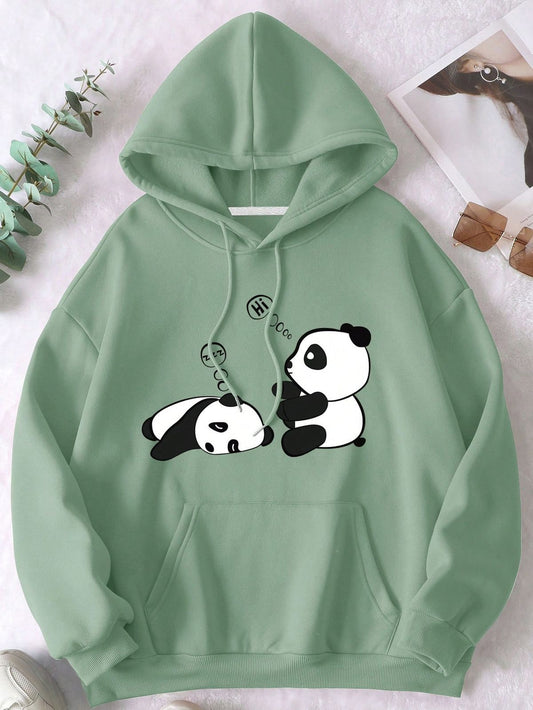 Cute Panda Friends Oversized Hoodie – Sage Green”