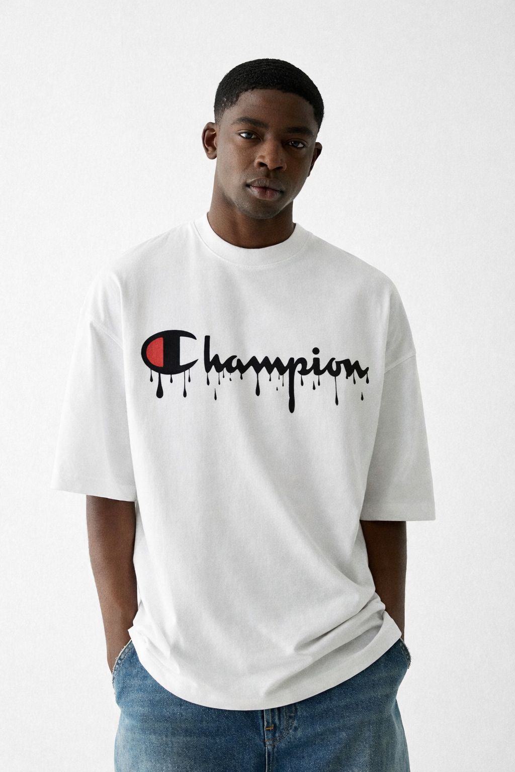 Champion Drip Logo Oversized White T-Shirt”